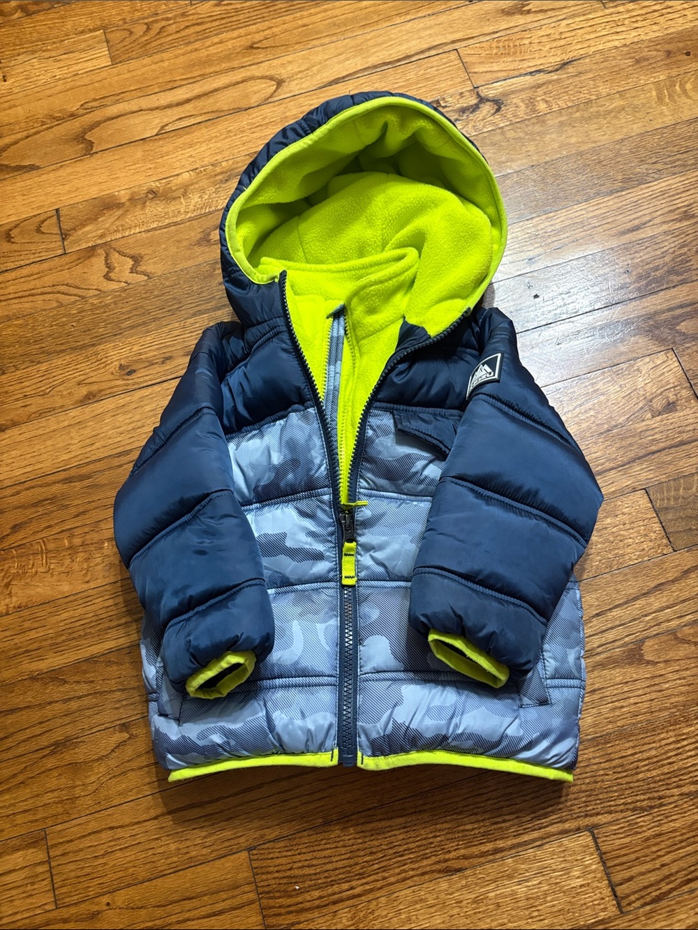 Kids Navy and Lime Puffer Jacket with Hood